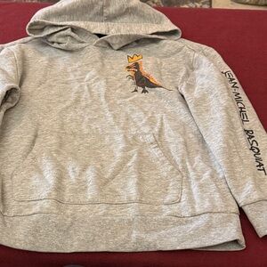 Gray Hoodie with Basquiat Dino Design